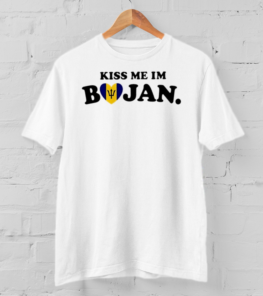 Kiss Me I'm Bajan Barbados Heart Flag Caribbean Pride T-Shirt