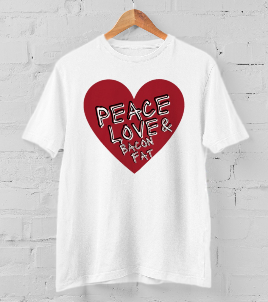 Peace Love And Bacon Fat Heart Shape Red T-Shirt
