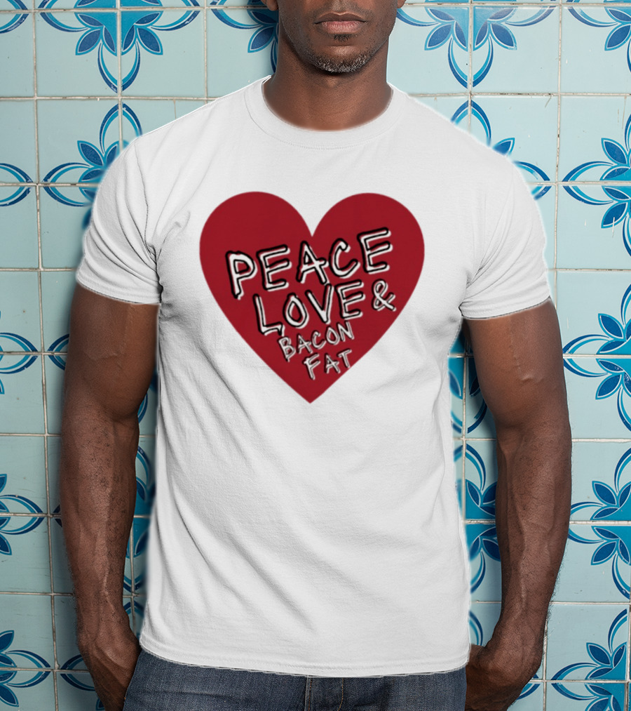 Peace Love And Bacon Fat Heart Shape Red T-Shirt