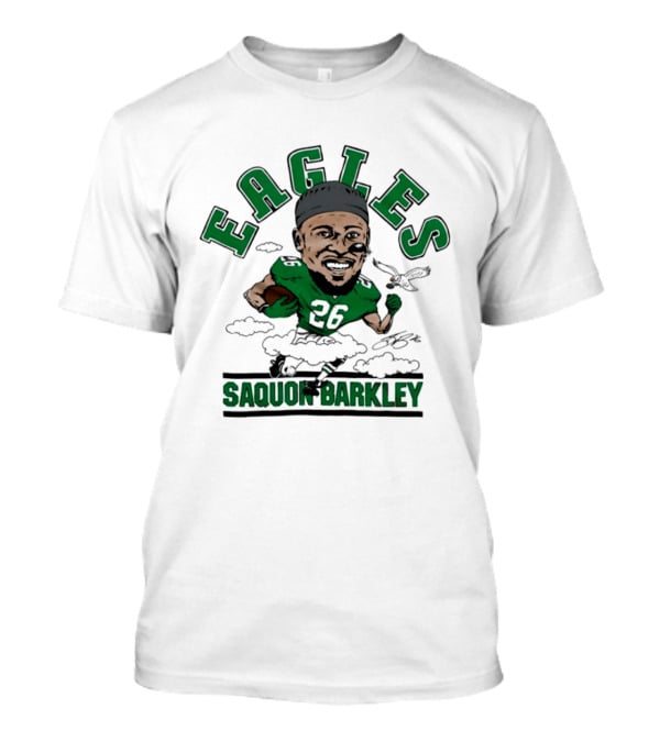 Eagles Saquon Barkley 26 Caricature Player Running Clouds T-Shirt