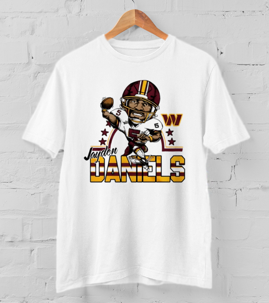 Washington Commanders Jayden Daniels Player Caricature Football NFL T-Shirt