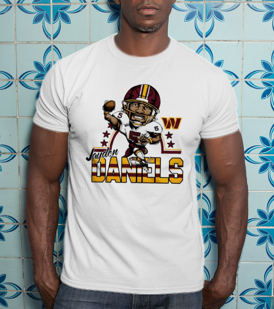 Washington Commanders Jayden Daniels Player Caricature Football NFL T-Shirt