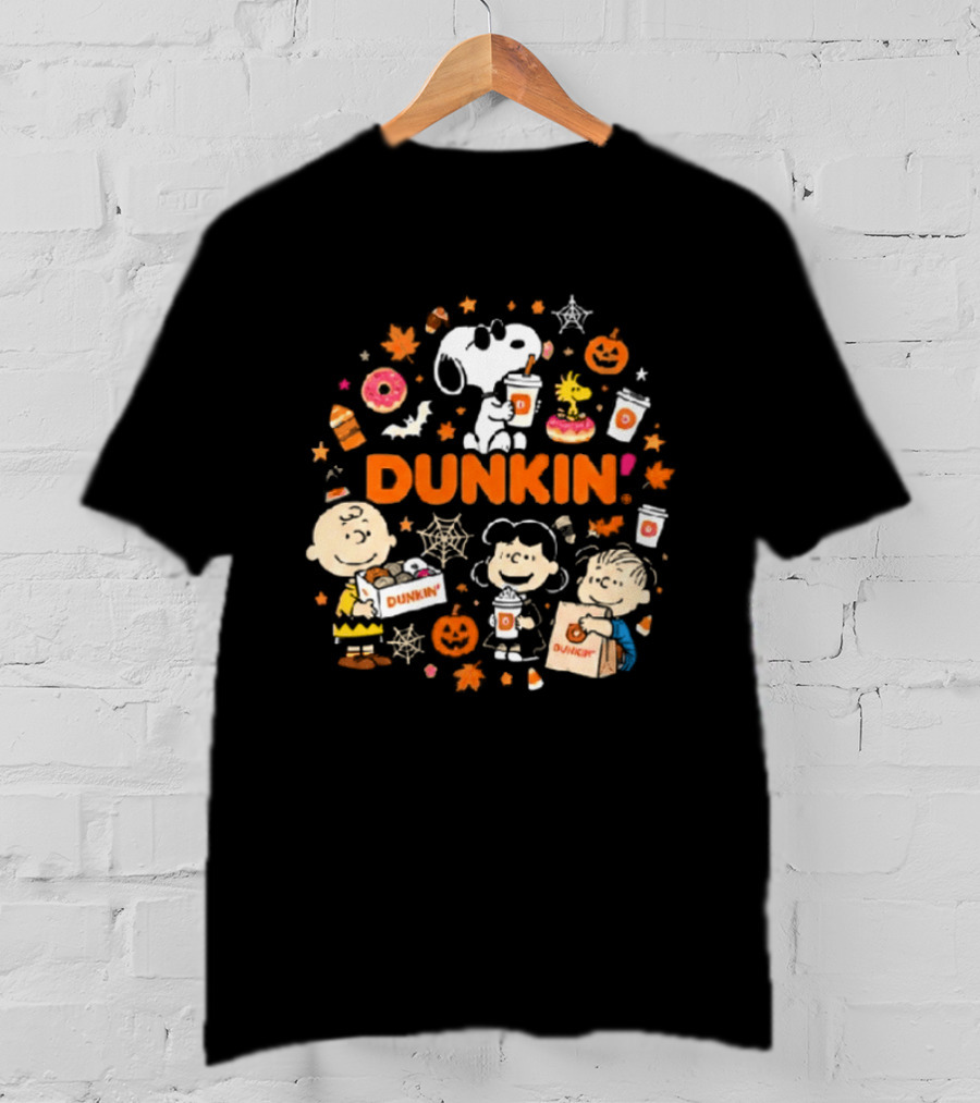 Dunkin Peanuts Characters Autumn Pumpkins Donuts Coffee Fall Vibes T-Shirt