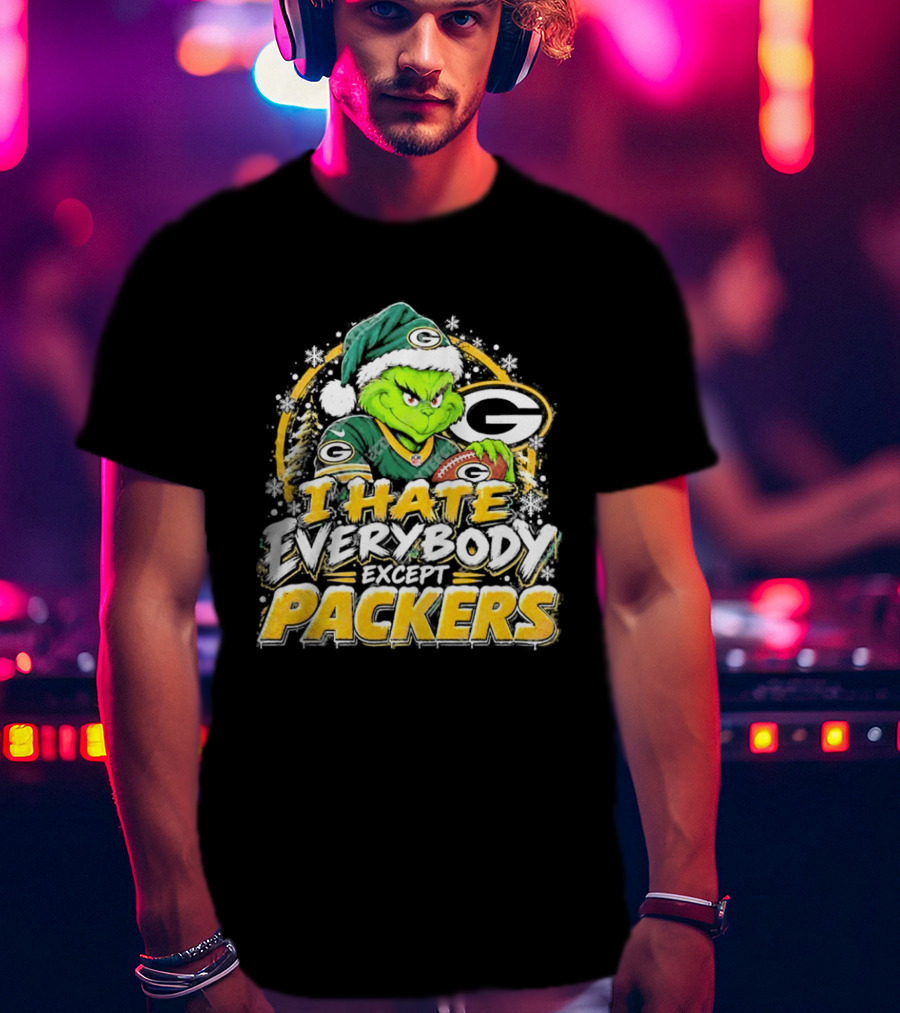 Green Bay Packers Grinch I Hate Everybody Except Packers Fans Christmas Holiday T-Shirt