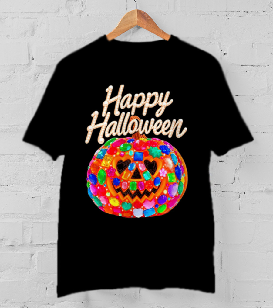 Happy Halloween Colorful Candy Gem Pumpkin Mask T-Shirt