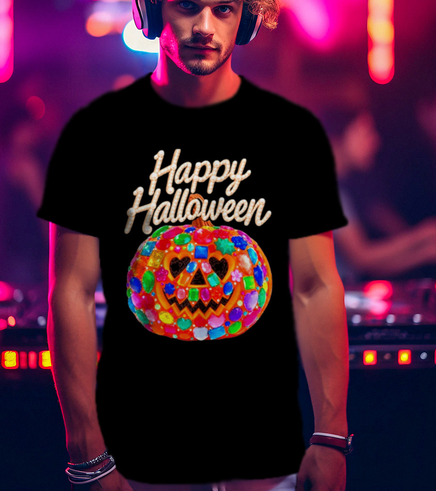 Happy Halloween Colorful Candy Gem Pumpkin Mask T-Shirt