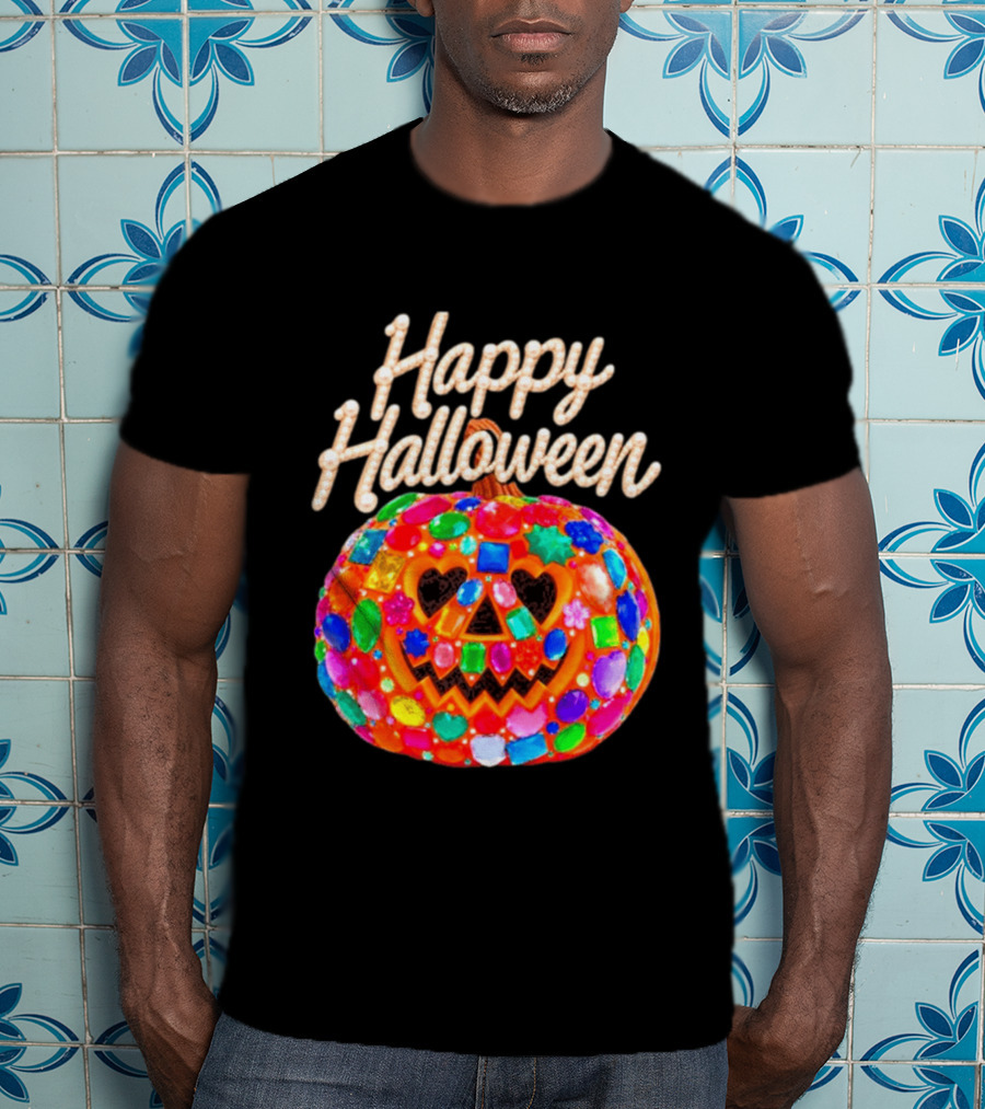 Happy Halloween Colorful Candy Gem Pumpkin Mask T-Shirt