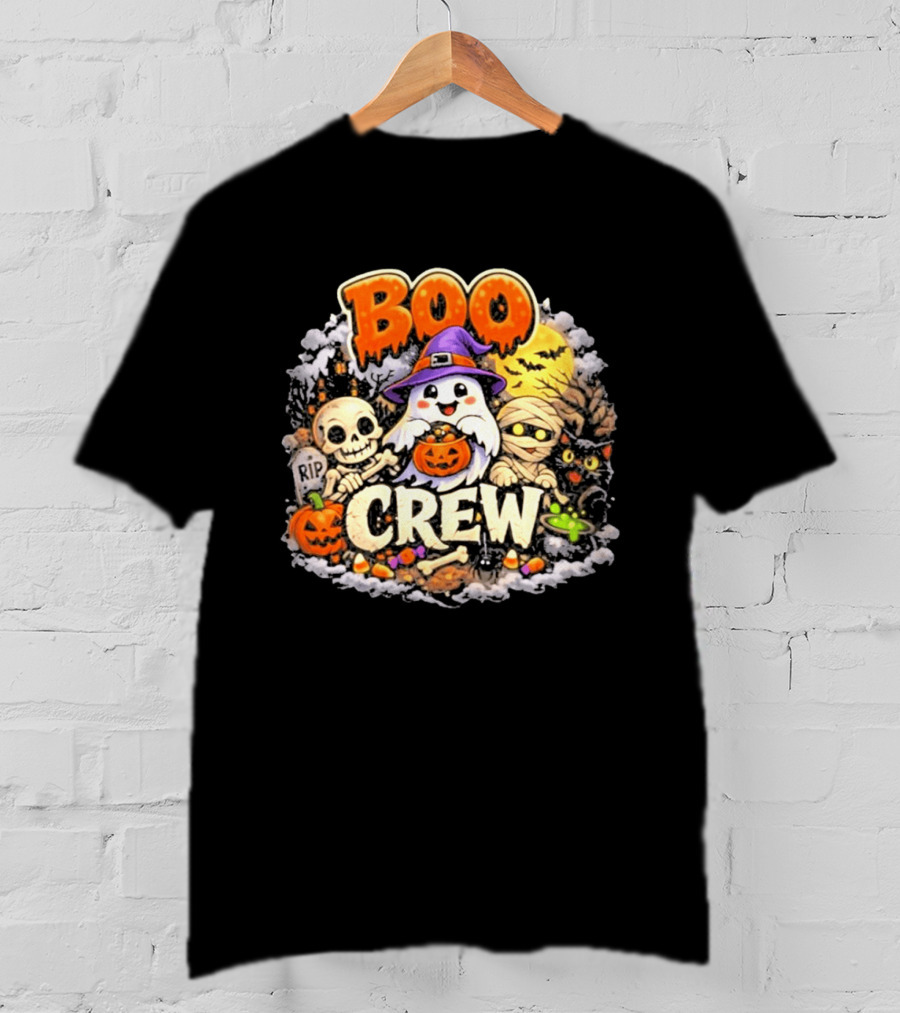 Boo Crew Ghost Halloween Skeleton Mummy Black Cat Pumpkin T-Shirt