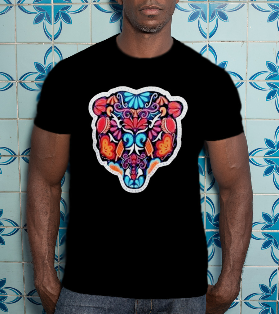 Chicago Bears 2026 Latino Heritage Month Los Bears Vibrant Floral Bear Head T-Shirt