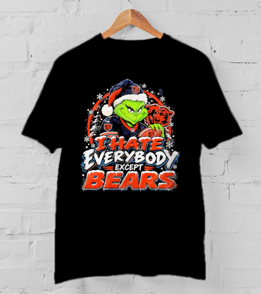 Chicago Bears Grinch I Hate Everybody Except Bears Fans Christmas Holiday T-Shirt