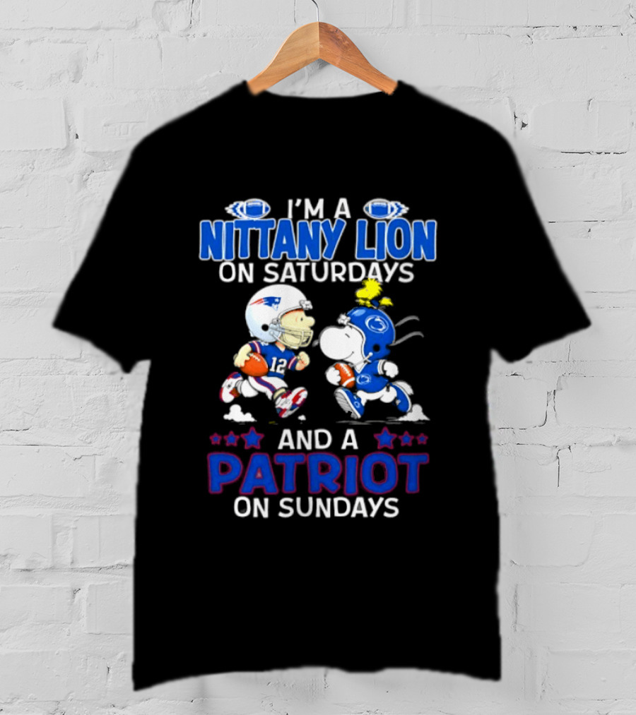 I'm A Nittany Lion On Saturdays And A Patriot On Sundays Football Peanuts Character Collaboration T-Shirt