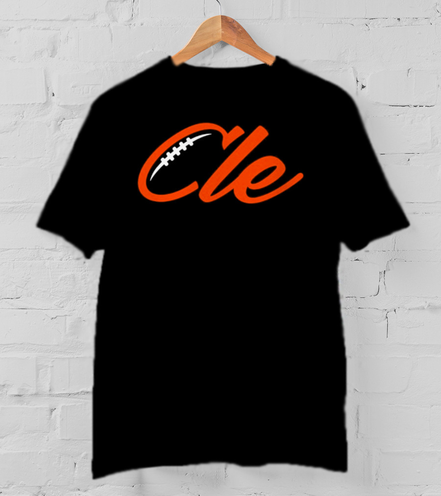 Cleveland Browns Cle Football Team Cle Script Text With Football Stitching T-Shirt