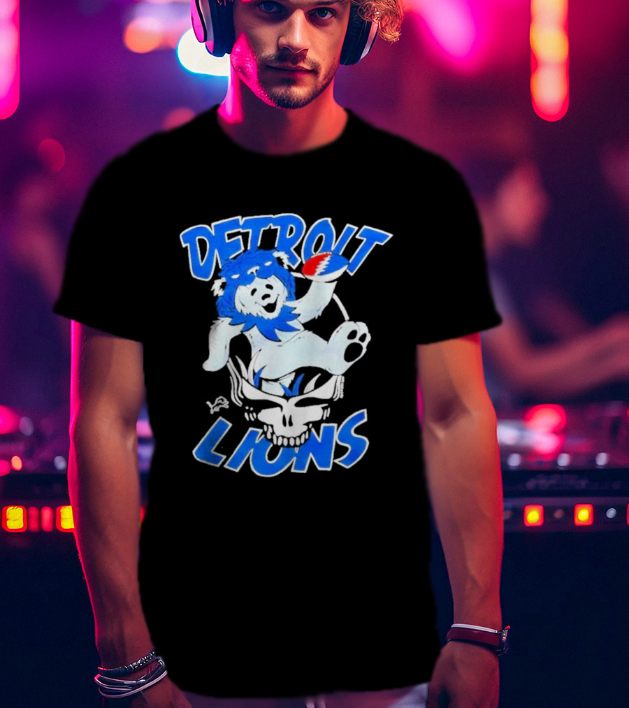 Detroit Lions Grateful Dead Bear With Skull T-Shirt