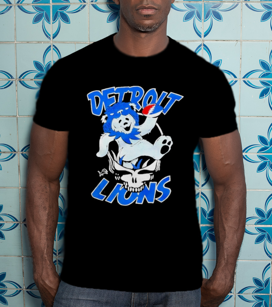 Detroit Lions Grateful Dead Bear With Skull T-Shirt