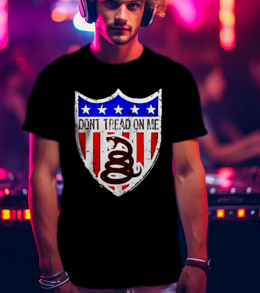 Dont Tread On Me American Flag Shield Gadsden Snake T-Shirt