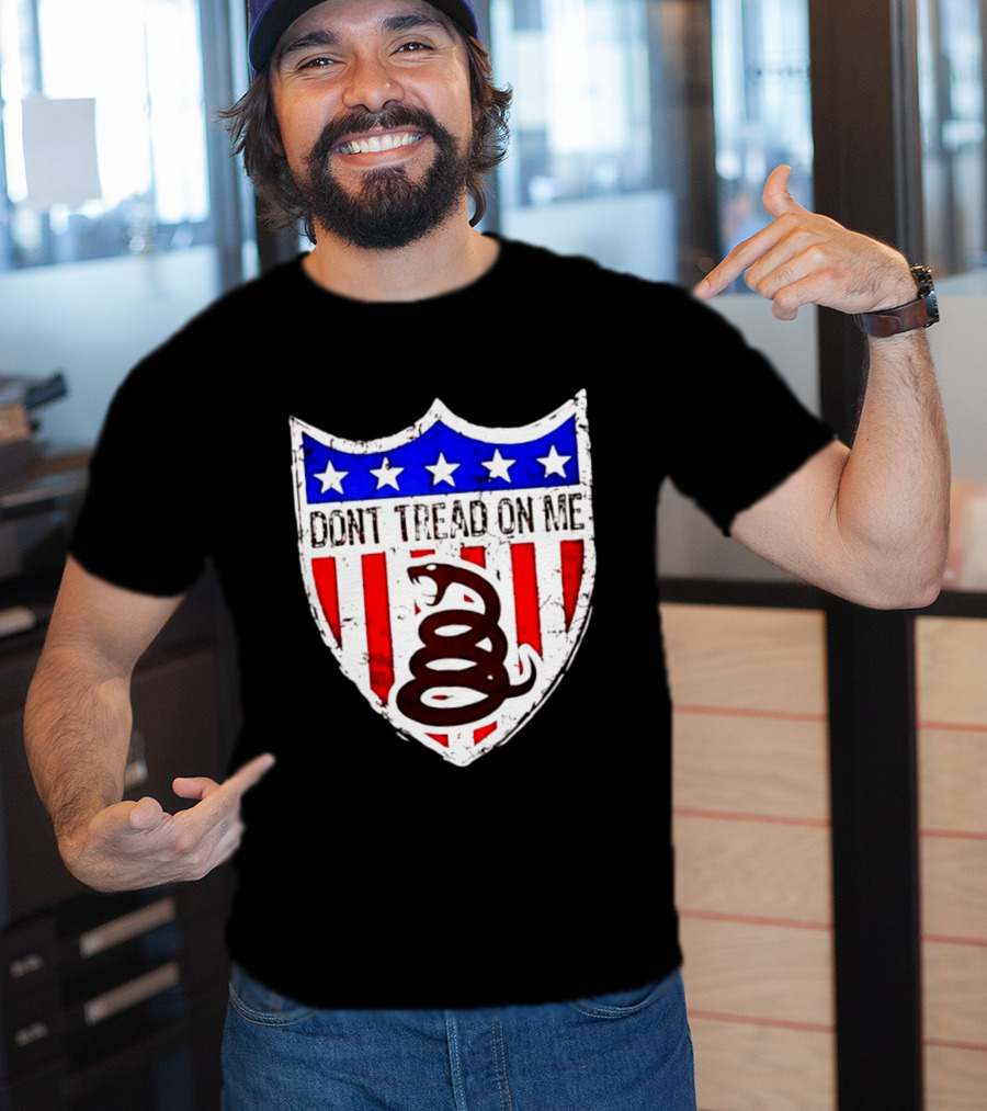 Dont Tread On Me American Flag Shield Gadsden Snake T-Shirt