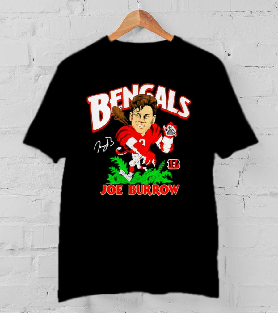 Bengals Joe Burrow Cartoon Signature B Football Player T-Shirt