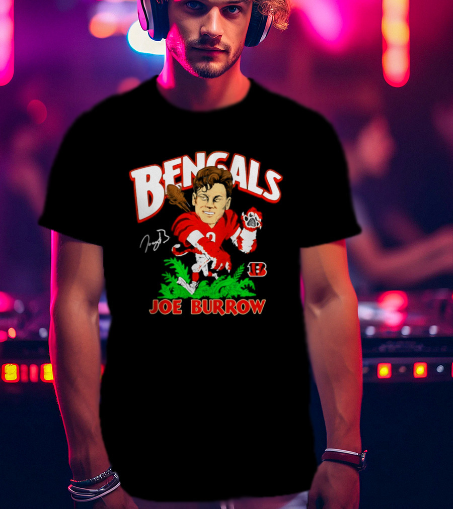 Bengals Joe Burrow Cartoon Signature B Football Player T-Shirt