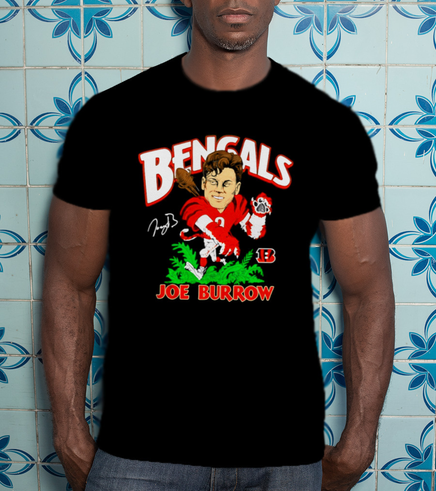 Bengals Joe Burrow Cartoon Signature B Football Player T-Shirt