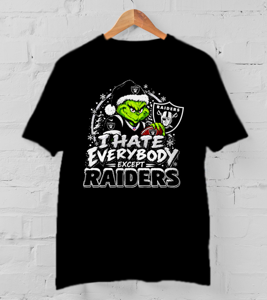 Las Vegas Raiders Grinch I Hate Everybody Except Raiders Fans Christmas Holiday T-Shirt