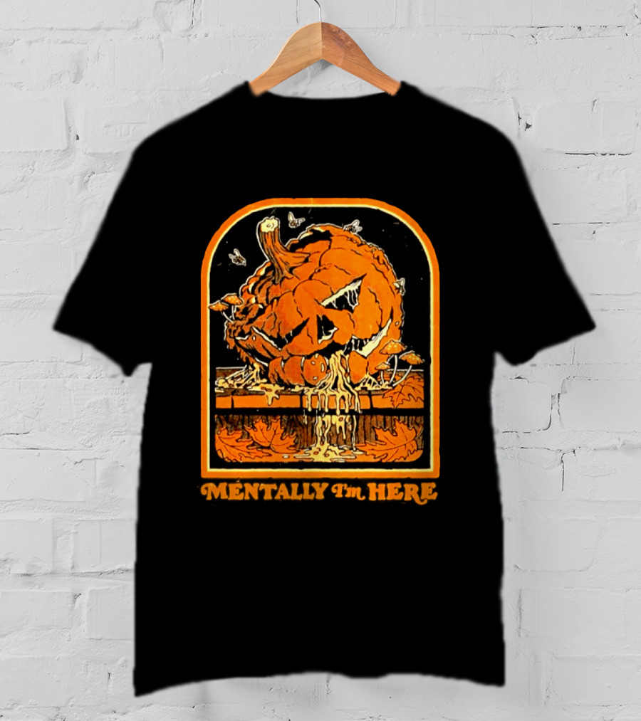 Rotten Pumpkin Halloween Mentally I'm Here Vintage Creepy Jack O' Lantern T-Shirt