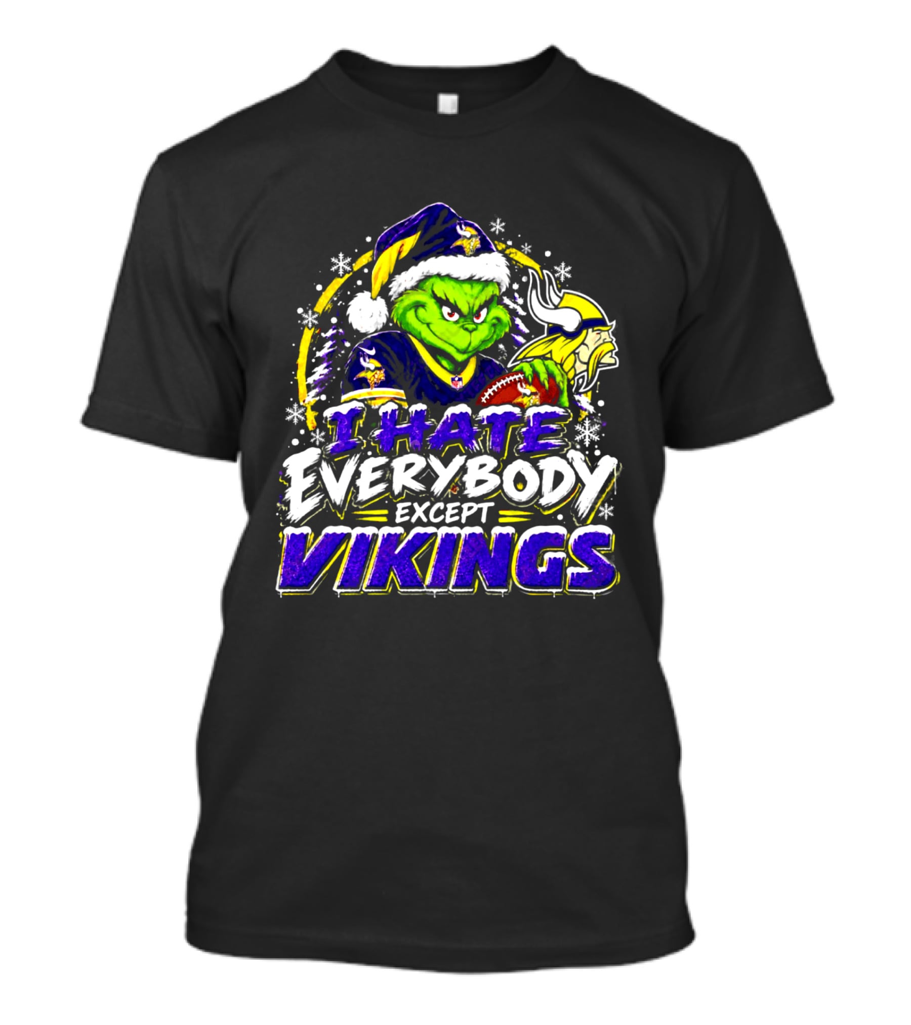 Minnesota Vikings Grinch I Hate Everybody Except Vikings Fans Christmas Holiday T-Shirt