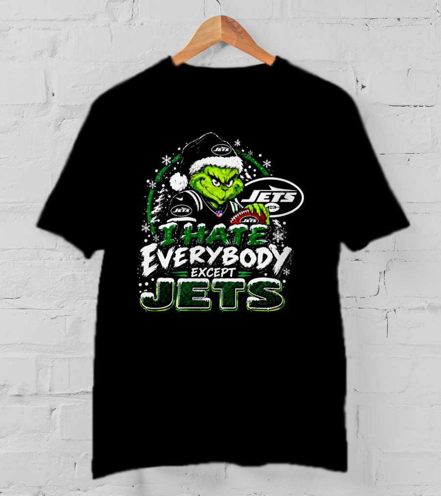 New York Jets Grinch I Hate Everybody Except Jets Fans Christmas Holiday T-Shirt