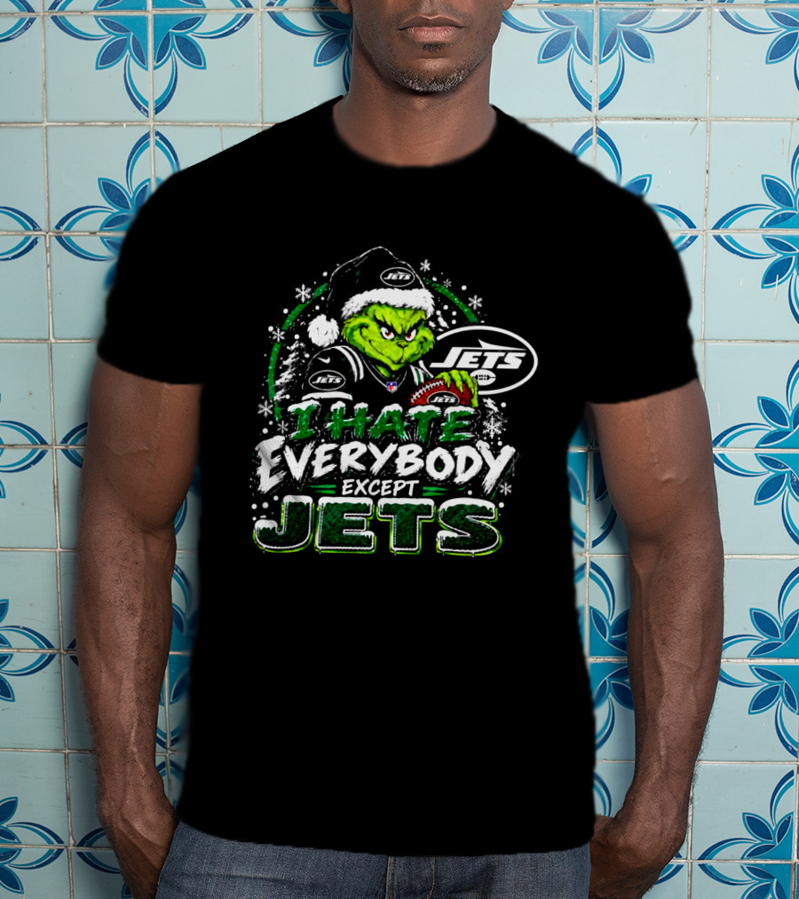 New York Jets Grinch I Hate Everybody Except Jets Fans Christmas Holiday T-Shirt