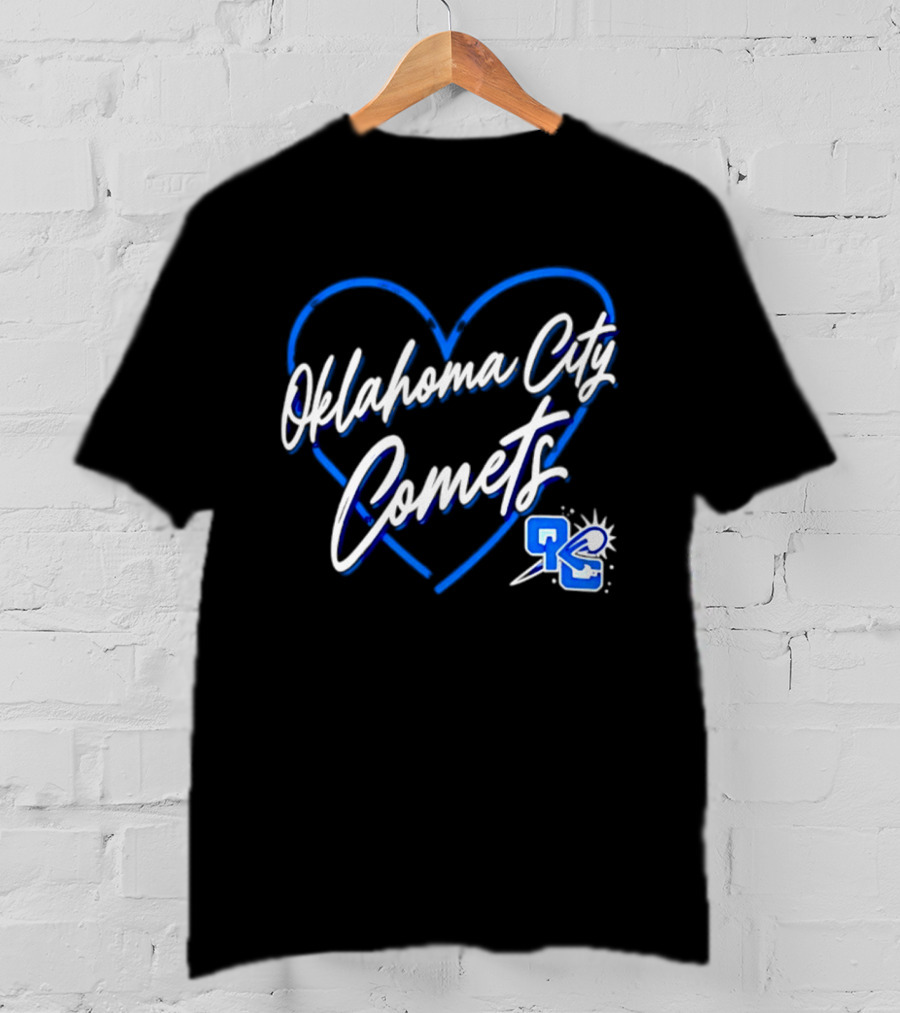 Oklahoma City Comets Heart OKC Blue Themed Team Spirit T-Shirt