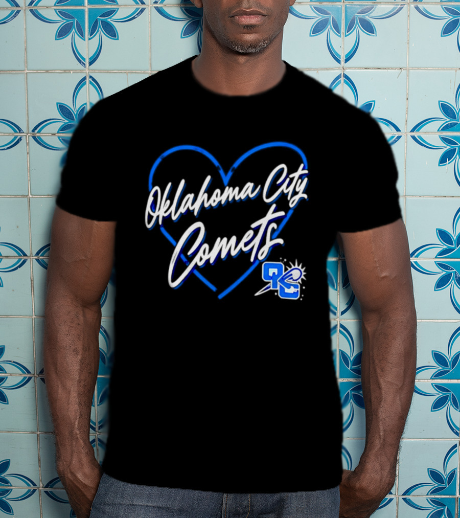Oklahoma City Comets Heart OKC Blue Themed Team Spirit T-Shirt