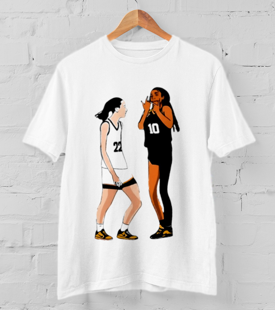 Caitlin Clark Angel Reese Iowa Hawkeyes LSU Tigers Basketball Rivalry Caricatures T-Shirt