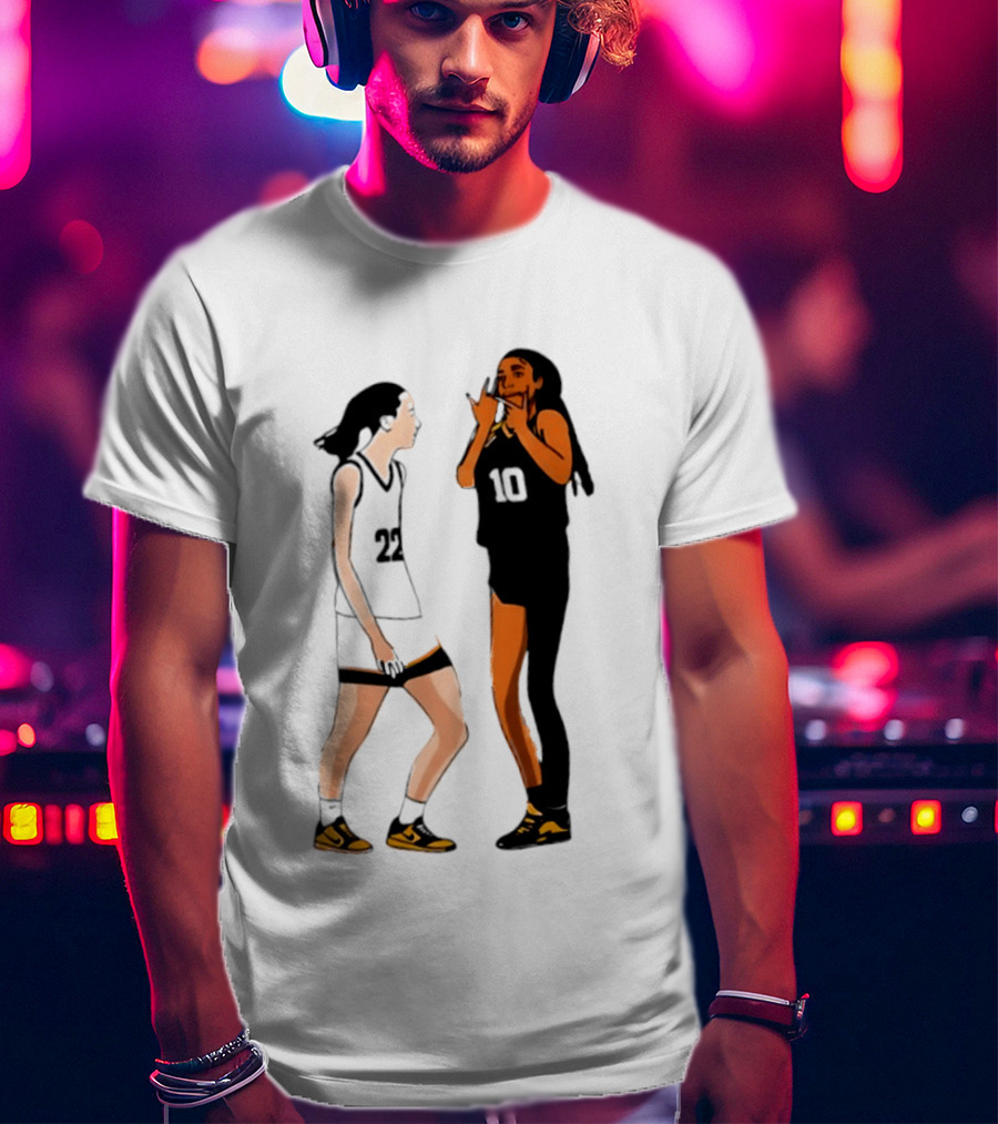Caitlin Clark Angel Reese Iowa Hawkeyes LSU Tigers Basketball Rivalry Caricatures T-Shirt