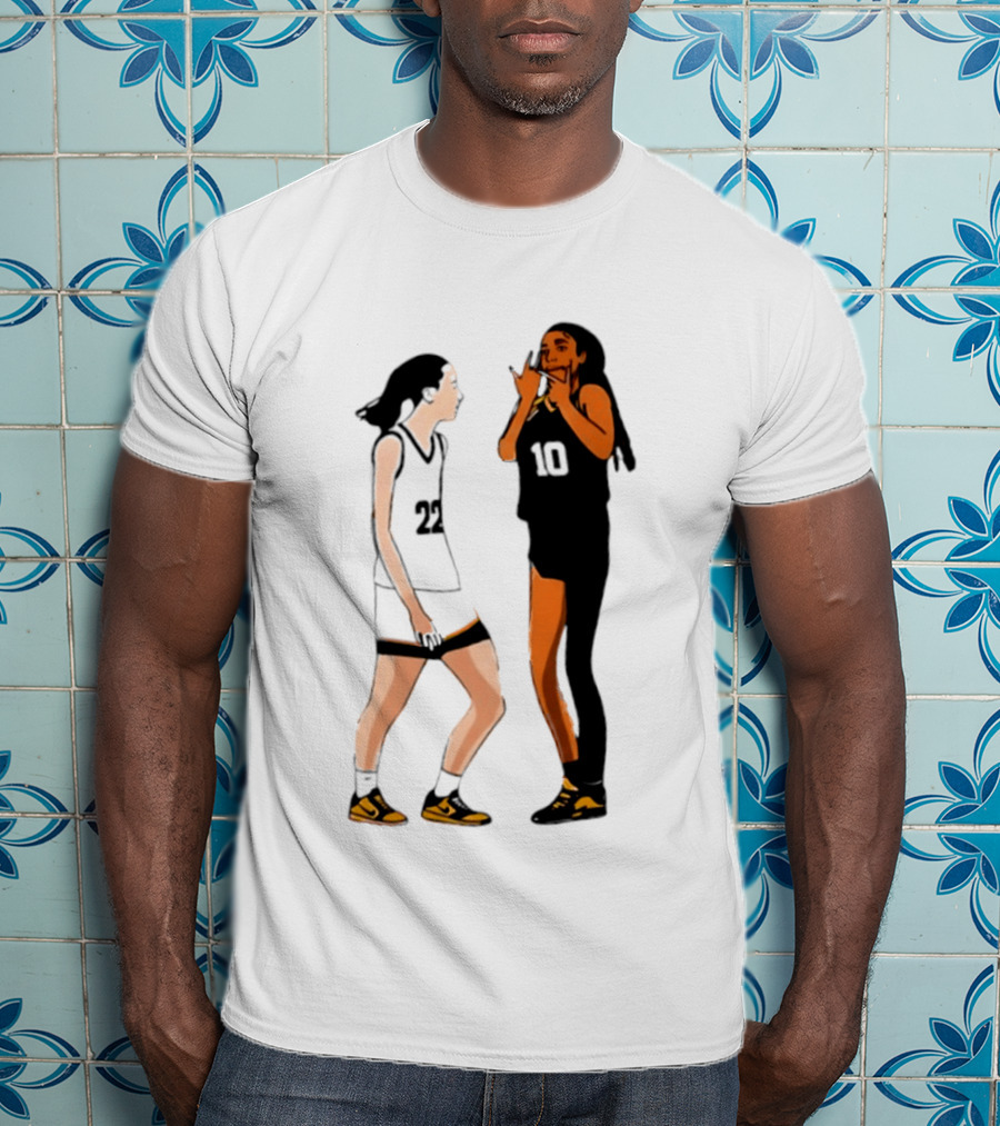 Caitlin Clark Angel Reese Iowa Hawkeyes LSU Tigers Basketball Rivalry Caricatures T-Shirt