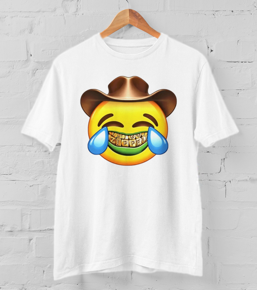 Emoji Green Guy Cowboy Tears Of Joy Zeppel Teeth Grills T-Shirt
