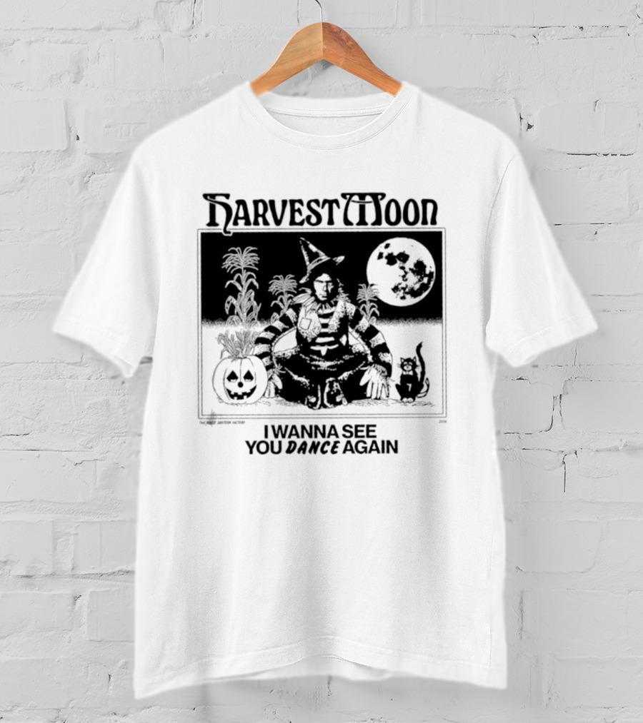 Harvest Moon I Wanna See You Dance Again Halloween Full Moon Pumpkin Cat Scene T-Shirt