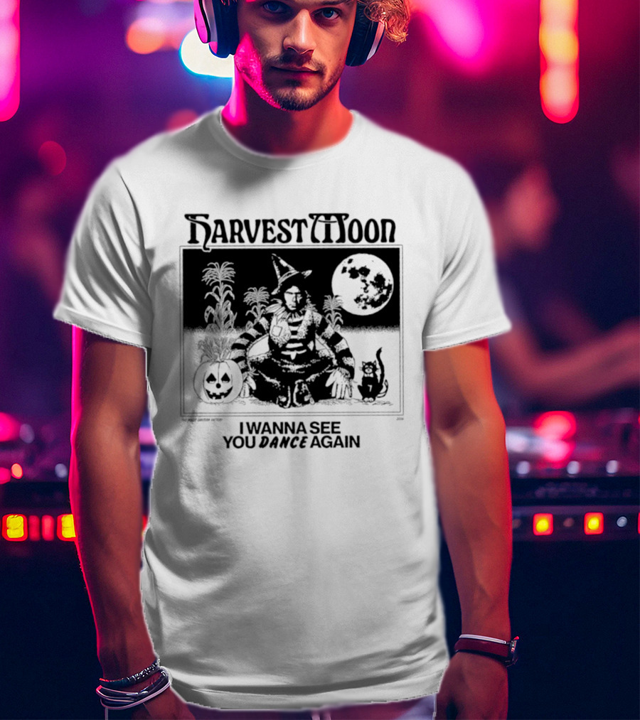 Harvest Moon I Wanna See You Dance Again Halloween Full Moon Pumpkin Cat Scene T-Shirt