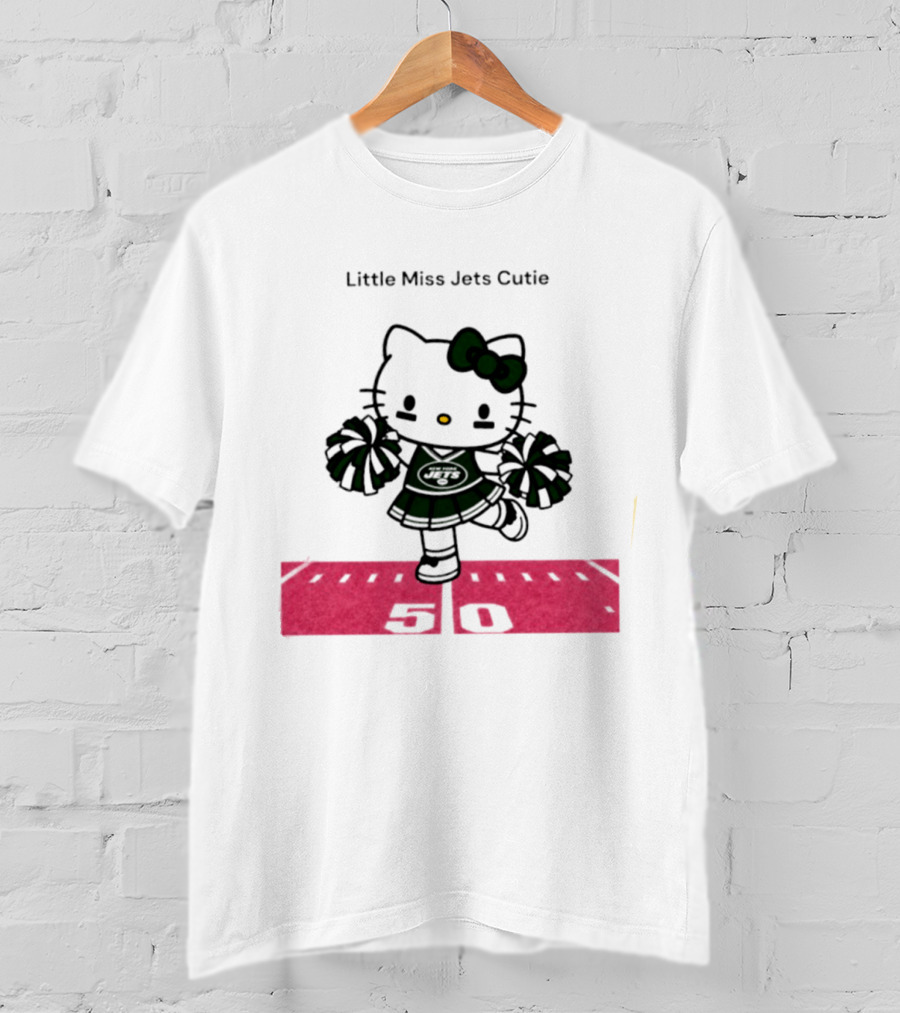 New York Jets Hello Kitty Little Miss Cutie Football Cheerleader On 50 Yard Line T-Shirt