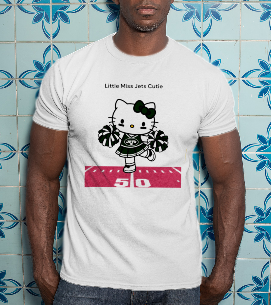 New York Jets Hello Kitty Little Miss Cutie Football Cheerleader On 50 Yard Line T-Shirt