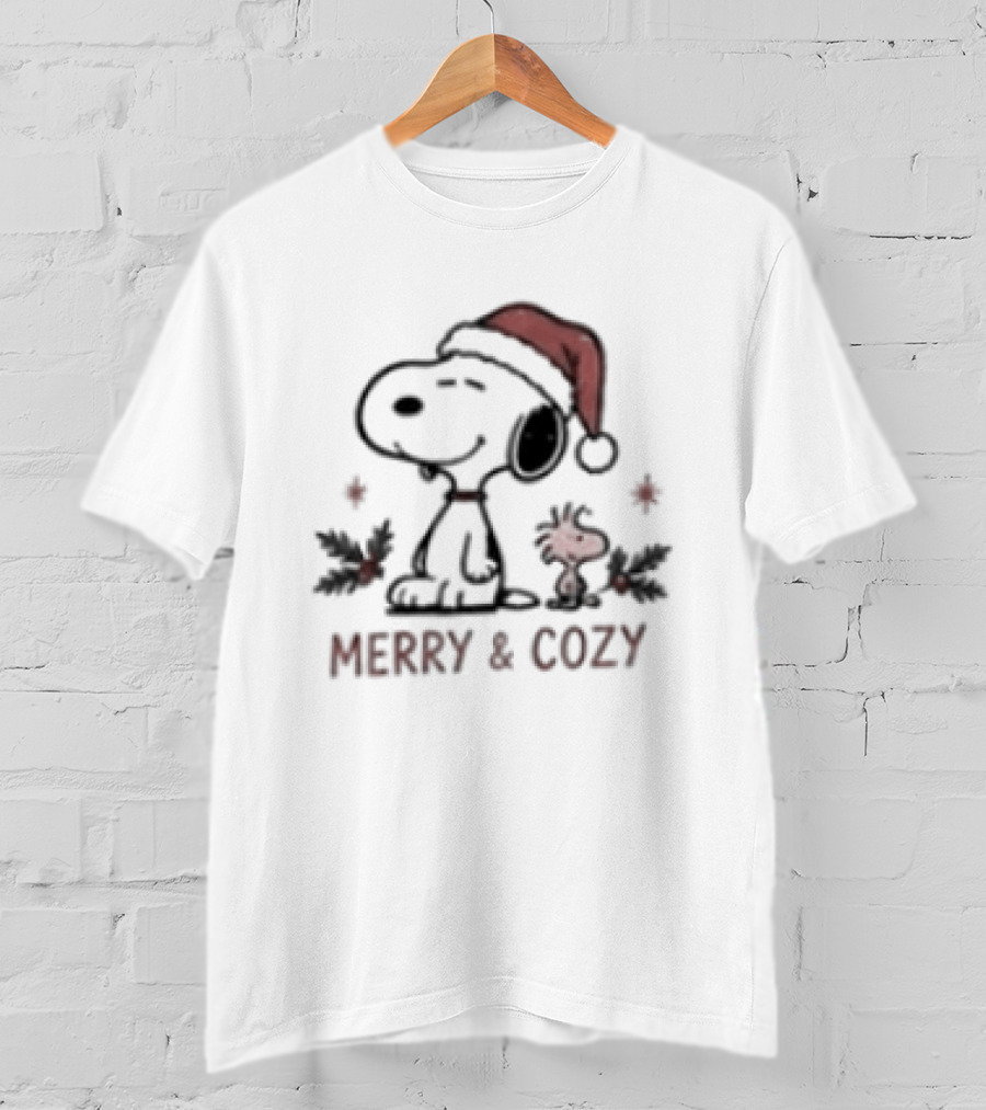 Merry & Cozy Snoopy Christmas Club Holiday Santa Hat And Holly T-Shirt