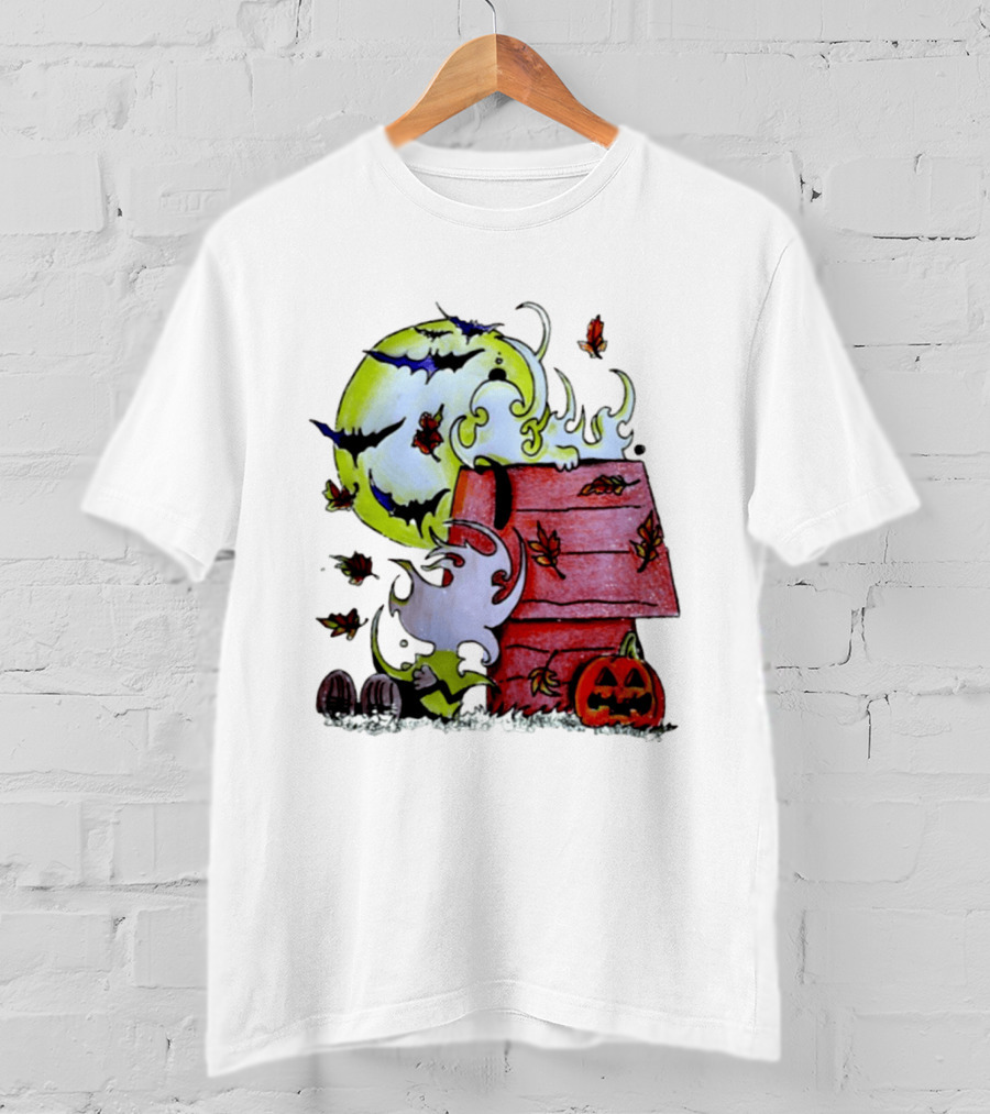 Snoopy Halloween Peanuts Moon Pumpkin Bats And Leaves T-Shirt