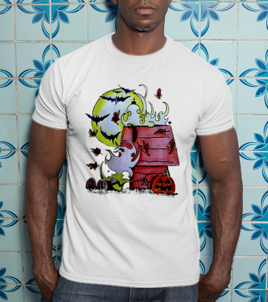 Snoopy Halloween Peanuts Moon Pumpkin Bats And Leaves T-Shirt