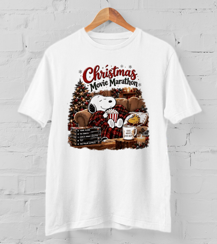 Christmas Movie Marathon Snoopy Popcorn Pajamas T-Shirt