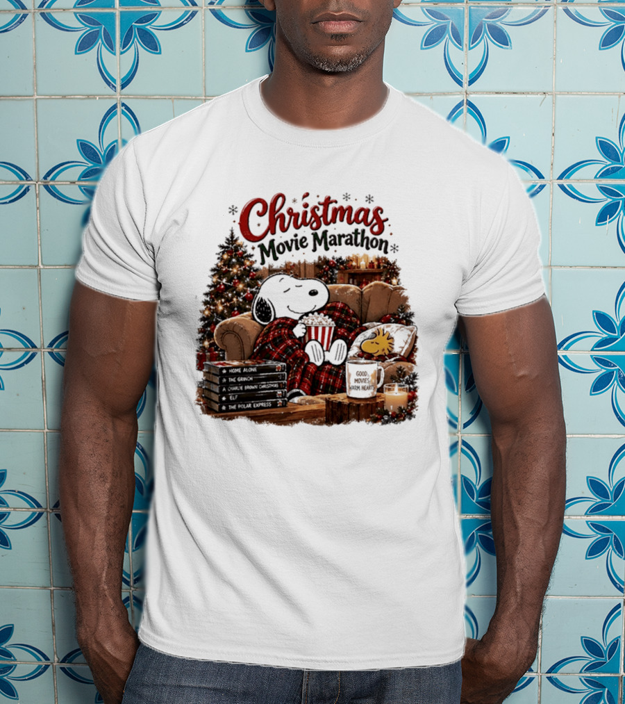 Christmas Movie Marathon Snoopy Popcorn Pajamas T-Shirt