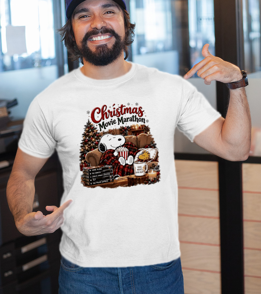 Christmas Movie Marathon Snoopy Popcorn Pajamas T-Shirt
