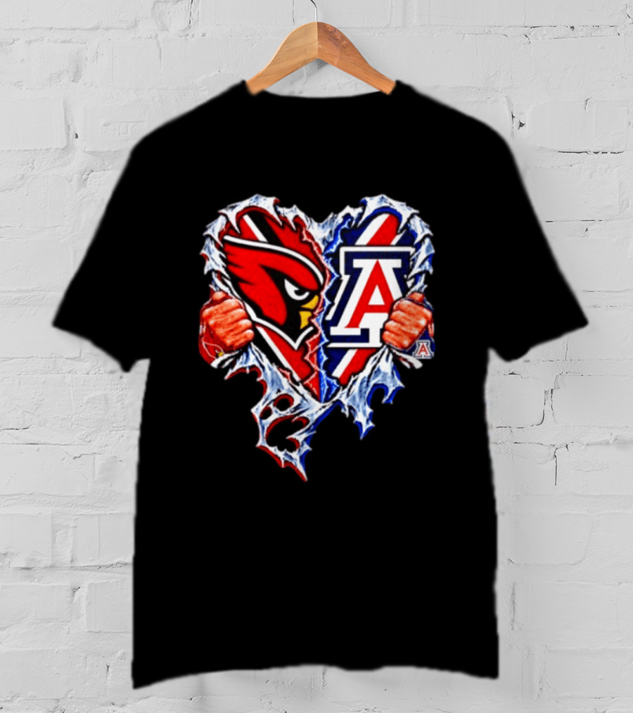 Arizona Cardinals And Wildcats Ripped Heart Dual Team Spirit T-Shirt