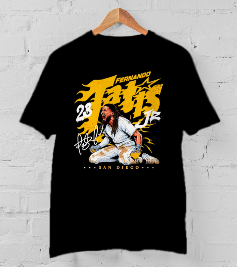 Fernando Tatis Jr 23 San Diego Padres Scream Slide Signature T-Shirt