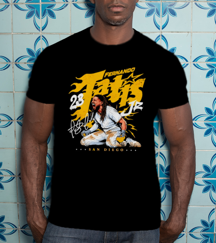 Fernando Tatis Jr 23 San Diego Padres Scream Slide Signature T-Shirt