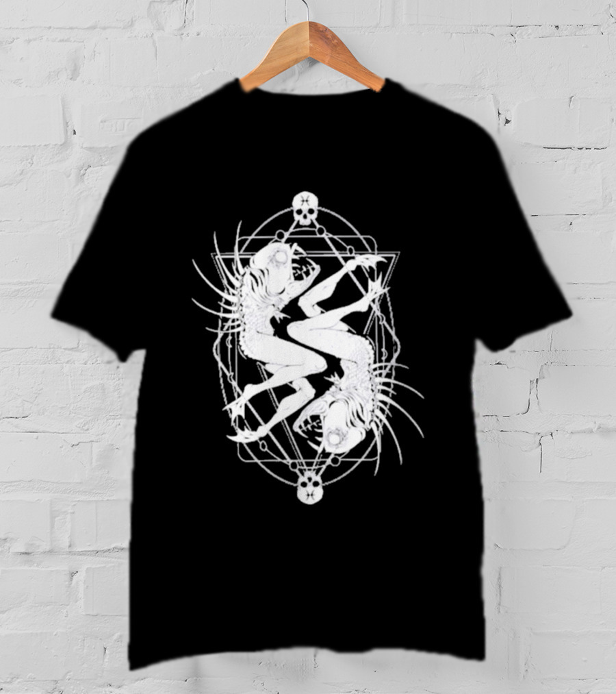 Half Woman Half Fish Skeleton Symmetry With Skulls T-Shirt