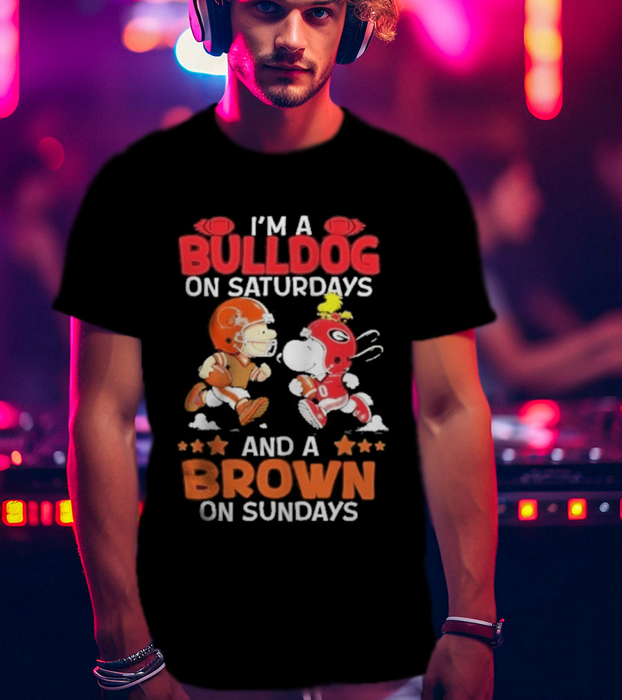 I'm A Bulldog On Saturdays And A Brown On Sundays Football Peanuts Snoopy Woodstock T-Shirt