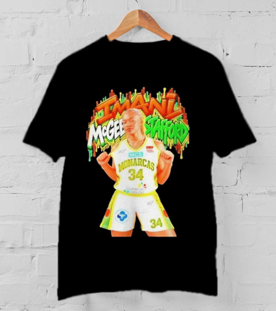 Imani McGee Stafford Monarcas 34 Basketball Player Vibrant Graffiti T-Shirt